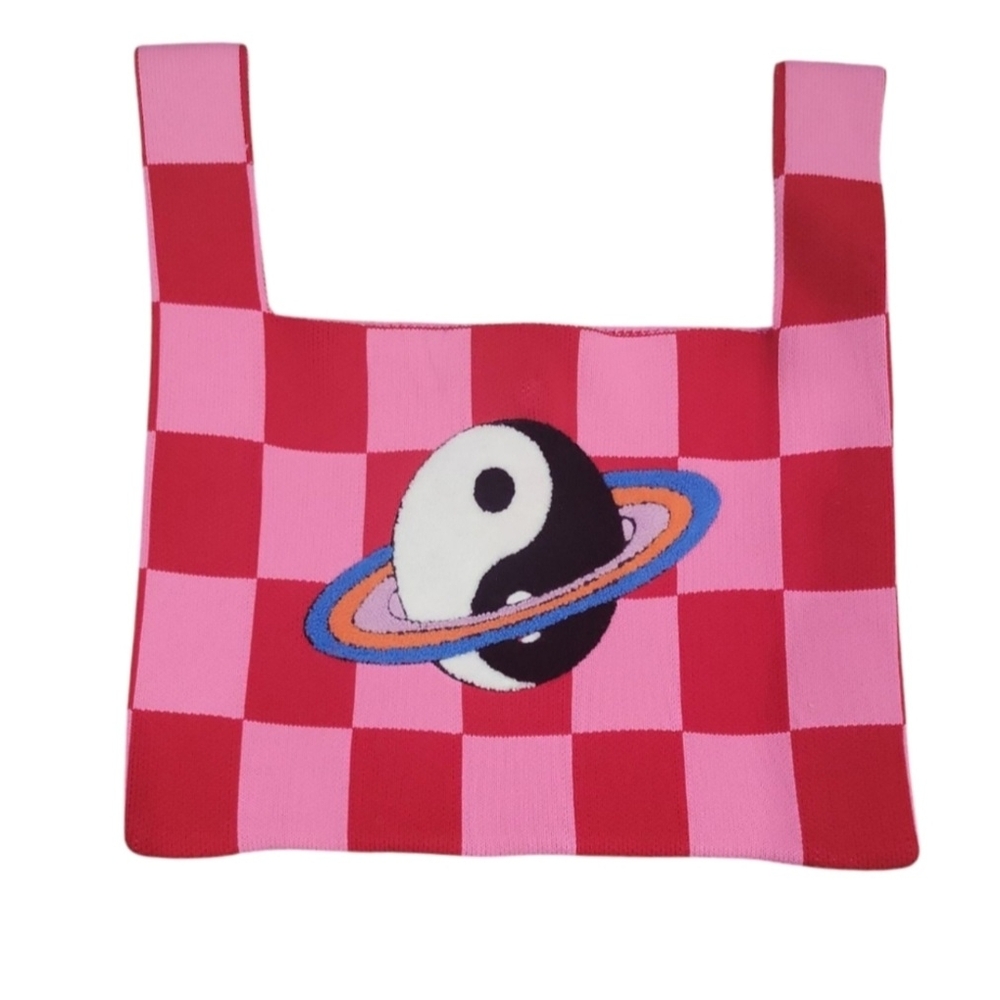 Dressed in LALA Pink and Red Checkered Tote